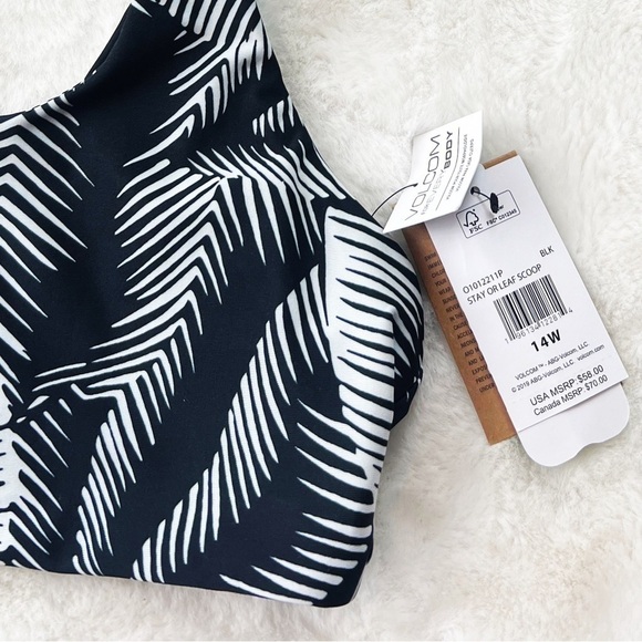 NWT Volcom Stay Or Leaf Scoop Plus Size Bikini Top Black/White - Picture 6 of 8